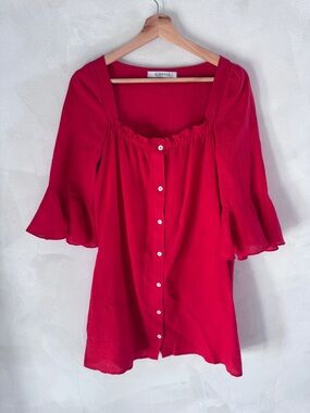 Sleeper - Red Button-Front Square-Neck Dress - Size M